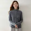 Elegante cárdigan de punto de cachemira con diseño de corbata cruzada en la parte delantera para mujer, con cuello semialto, color liso, mangas largas versátiles y diseño de prenda exterior tipo suéter.