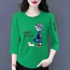 E-commerce Transfronteiriço Comércio Exterior Estilo Mãe Mulheres de Meia-Idade Camiseta de Manga Três Quartos Solta Casual Versátil Camiseta Básica Top