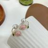 Sentido del diseño francés Pin de plata S925 Joker perla tulipán rosa un par de aretes aretes mujer B845