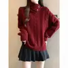 Suéter de Punto Trenzado Holgado Estilo Coreano con Cuello Alto para Mujer, Top de Punto Irregular con Solapa Otoño 2026