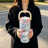 Copo isolado com alça de gato de desenho animado estampado de leopardo, aço inoxidável 316, design estiloso e fofo para meninas, mini copo de gelo, garrafa de água de grande capacidade