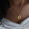 Collar para Mujer Transfronterizo Nuevo Sol Luna Combinado con Redondo Marca Europea y Americana Incrustado con Pedrería Colgante Hueco Cadena para Clavícula Joyería