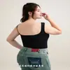 Añadir fertilizante para aumentar la talla grande del chaleco de seda de hielo sin costuras con tirantes anchos, copa fija, almohadilla de látex en el interior y exterior, hermoso diseño de espalda recogida