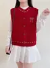 Colete Cardigan Tricotado Gola Redonda com Laço Estilo Coreano, Nova Coleção Outono/Inverno 2026, Suéter Colete Sem Mangas Macio e Confortável para Mulheres
