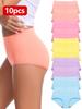 Calcinhas Femininas Populares Transfronteiriças de Cintura Alta, Roupa Íntima de Algodão Puro, Alta Elasticidade, Não Apertam, Conjunto de 10 Peças, Em Estoque para Atacado