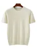 Suéter Fino de Manga Corta para Hombre 100% Lana Pura Cuello Redondo Camiseta de Punto Base para Jóvenes Ropa Interior Base Interior