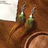 Pendientes de Plumas Bohemios Transfronterizos Estilo Largo Estilo Étnico Pendientes de Pavo Real Borla Azul Pendientes de Año Nuevo para Mujer