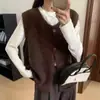 Chaleco de Punto Cardigan de Cuello Redondo Estilo Coreano Simple con Dos Botones para Mujer Otoño Invierno Nuevo Holgado Versátil Chaleco Suéter