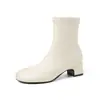 Botines Cortos Moda Coreana 4.7cm Elegantes Sencillos Temperamento Nuevo Otoño/Invierno 2026 Punta Redonda Tacón Grueso Cremallera Lateral Botas de Moda para Mujer