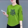 Camiseta moderna modelo 2026 con mangas tres cuartos, favorecedora y versátil para primavera y verano, top holgado para mujer con estampado