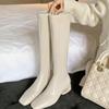 Botas Elegantes de Cano Alto Slimming com Salto Médio Grosso Quadrado, Botas Slimming de Cano Alto para Mulheres Baixinhas, Botas de Cano Alto para Outono e Inverno