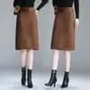 Falda retro de tiro alto hecha a medida para mujer, otoño, corte holgado, adelgazante, con cinturón, elegante falda recta de longitud media