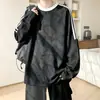 Sudadera con capucha de peso pesado, corte holgado, moderna, para hombre, jersey de otoño, top retro de cuello redondo, estilo preppy, rayas tie-dye