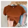 Camiseta estilosa de manga curta 100% algodão para mulheres, novo top versátil de gola redonda slim fit para primavera/verão em branco