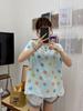Camiseta de Algodón Artificial Floral para Mujer de Manga Corta de Algodón y Seda Estilo Murciélago, Holgada, Ajustada, Cómoda y Transpirable para Usar en Casa y como Ropa Interior