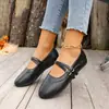 Comercio Electrónico Transfronterizo Otoño 2026 Zapatos Mary Jane de Doble Hebilla para Mujer Punta Redonda Piel Suave Planos Zapatos de una Sola Suela Corte Bajo Francés Versátil