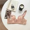 Uña de Gato Ultra-delgado Sexy Malla Hueca Ropa Interior para Mujer Pecho Grande Llamativo Pequeño Anillo de Acero Suave Pecho Anti-caída Conjunto de Sujetador