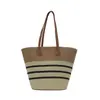 2026 Nuevo Bolso de Paja Rayado con Bloques de Color Transfronterizo, Versátil y de Moda, Elegante y Texturizado, Bolso de Gran Capacidad para el Trabajo