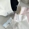 Meias Femininas de Verão Finas, Malha Respirável, Anti-Odor, Absorventes de Suor, Estilo Japonês Fofo Fresco Renda Menina Meias de Cano Médio