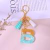Llavero de la A a la Z con letra rellena de piedra verde y lámina de oro, colgante con borla para bolso, regalo personalizado para novia