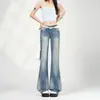 Novo Produto com Apelo Visual da Estética Russa, Refrescante e Chamativo, Jeans Micro Flare Stretch de Cintura Baixa Azul Claro, Suporta Dropshipping