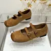 Sapatos Mary Jane Planos Estilosos e Únicos para Mulheres, Novos Sapatos de Salto Baixo Marrons Retrô Franceses de Outono, Sapatilhas