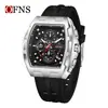 Reloj Ofns Nuevo Forma de Barril Cuarzo Seis Manecillas Cronógrafo Esfera Grande Resistente al Agua Luminoso Calendario de Negocios para Hombre
