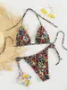 2026 Nuevo Modelo Aliexpress Bikini Estampado con Cordones Estilo Europeo y Americano para Mujer, Bikini Sexy de Playa, Traje de Baño para Aguas Termales