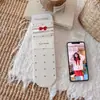 Calcetines Rojos de Año Nuevo para Niñas y Mujeres, Calcetines de Media Pantorrilla Otoño/Invierno con Lazos Blancos y Rojos, Calcetines de Volantes Sin Costuras para Mujeres, Calcetines del Zodiaco del Año de la Oveja para Mujeres