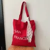Bolsa de Lona con Estampado de Letras Nueva Primavera Gran Capacidad Bolso de Hombro para Mujer Simple Fresco Versátil