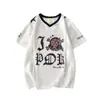 Camiseta de Manga Curta Masculina Tendência Verão Solta Manga de Cinco Quartos 2025 Nova Celebridade da Internet Tendência Ins Simples Estampada