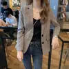 Blazer Feminino Curto 2026 Primavera e Outono Fino Novo Estilo Estudante Curto Tendência Petite Elegante Blazer de Terno Xadrez para Mulheres