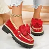 Sapatos Mary Jane de sola grossa com novo laço feminino de verniz para aumentar a altura estilo menina doce versátil tamanho grande feminino