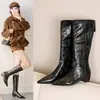 Cierre trasero estilo europeo y americano de caña alta para otoño, punta fina, tacón alto, 2026, botas largas ajustadas para mujer, botas largas adelgazantes, tacón grueso