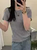 Camiseta de Punto Rayada de Verano para Mujer 2026 Nuevo Estilo Corto Único y Hermoso Top de Manga Corta para Mujeres Bajitas