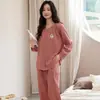 Conjunto de Pijama de Manga Larga de Algodón Puro para Mujer Primavera y Otoño Tacto de Alta Gama Se Puede Usar al Aire Libre Manga Larga Pantalón Largo Tallas Grandes Ropa de Casa