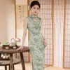 Nuevo cheongsam modificado de estilo chino con estampado hueco y botones, con cuello alto, vestido sin mangas para mujer, vestido largo sexy de verano con abertura