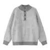 Design exclusivo, blusa de gola alta parcial color block para homens e mulheres, outono, gola semiaberta, mistura de lã, top casual e quente