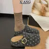 Em estoque~Chinelos Birkenstock de lã super macios com sola grossa, xadrez, bolinhas, cinza, para mulheres, slip-on, sapatos casuais para preguiçosos, mules