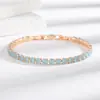 Pulsera Azul Neblina de 4 mm Estilo Coreano para Mujer, Lujo Ligero, Sensación de Alta Gama, Una Fila de Pedrería, Ins, Nicho, Sencillo, Moderno, Joyería de Mano Personalizada