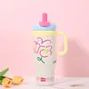 Taza térmica de acero inoxidable 316 de gran capacidad para mujer, elegante vaso para hielo con asa, vaso de agua portátil con popote para estudiantes
