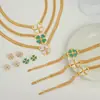 Estilo Minimalista Francés, Elegante y en Capas Conjunto de Joyería con Diseño Incrustado y Colgante de Flor de Cuatro Hojas, Conjunto de Joyería de Acero de Titanio