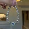 Pulseira Shijia Pérola Água-Marinha Popular Versátil Estilo Francês para Mulheres, Joia de Mão de Design de Nicho de Luxo Leve de Alta Qualidade