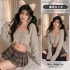 Diyi Miao Si Conjunto de Lencería Sexy Falda Plisada Ultra-Corta de Estudiante JK Suéter de Manga Larga de Cuello Bajo Uniforme a Cuadros A539
