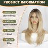 Peluca Europea y Americana de Flequillo Medio Partido con Textura de Cabello Largo Liso, Hecha a Máquina, Tocado de Fibra Química con Degradado Dorado para Mujeres