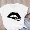 Nueva Camiseta de Manga Corta para Mujer Primavera 2025 Estampado de Labios de Labial Camiseta de Manga Corta para Mujer