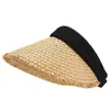 Viajes y Vacaciones Verano Cornisas Grandes Tejido Sombrero de Copa Vacío para Mujer Sombrilla de Techo Sombrero de Paja Celebración de Internet Sombrero de Sol para Playa