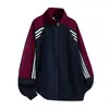 Jaqueta nova de cor contrastante, corte solto, marca da moda, gola alta resistente com fita, moletom masculino estilo americano 2026, patchwork estilo outono high street