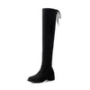Botas altas de ante para mujer, punta redonda, para otoño e invierno, transfronterizas, ligeras, tacón medio, talla grande, versátiles, suela de goma antideslizante, elásticas, hasta la rodilla, para mujer