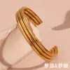 Pulsera abierta de tres capas estilo INS europeo y americano, moderna, simple, con tubo, brillante, de acero inoxidable, chapada en oro de 18 quilates, pulsera elegante para mujer, versátil